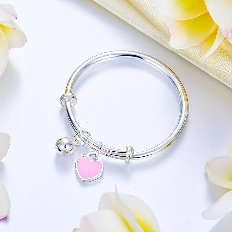 Newborn Baby 999 Silver Pink Heart Baby Bangle