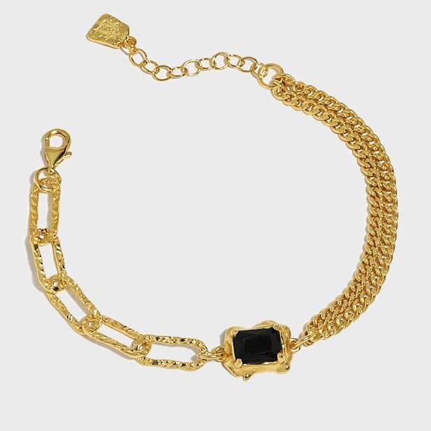 Irregular Geometric Baguette Black CZ 925 Sterling Silver Bracelet