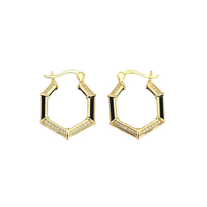 Geometric CZ Hexagon 925 Sterling Silver Hoop Earrings