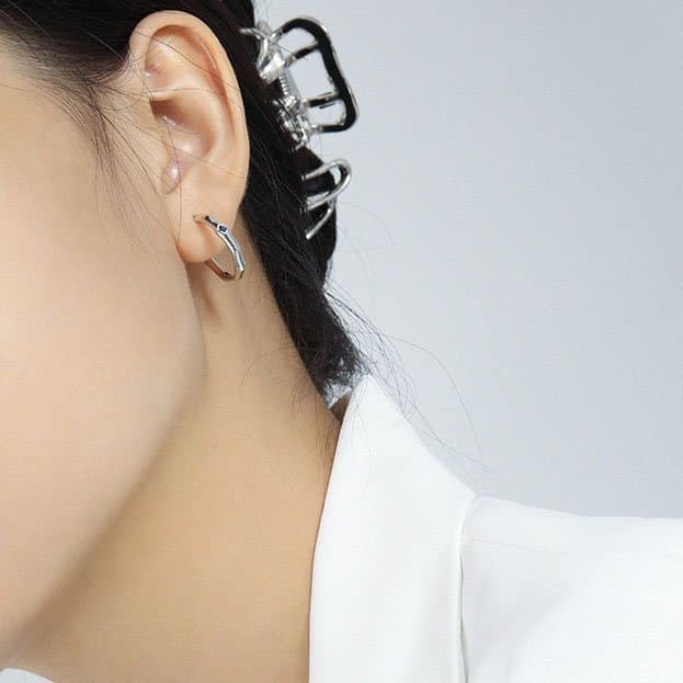 Geometric Irregular CZ Circle 925 Sterling Silver Hoop Earrings