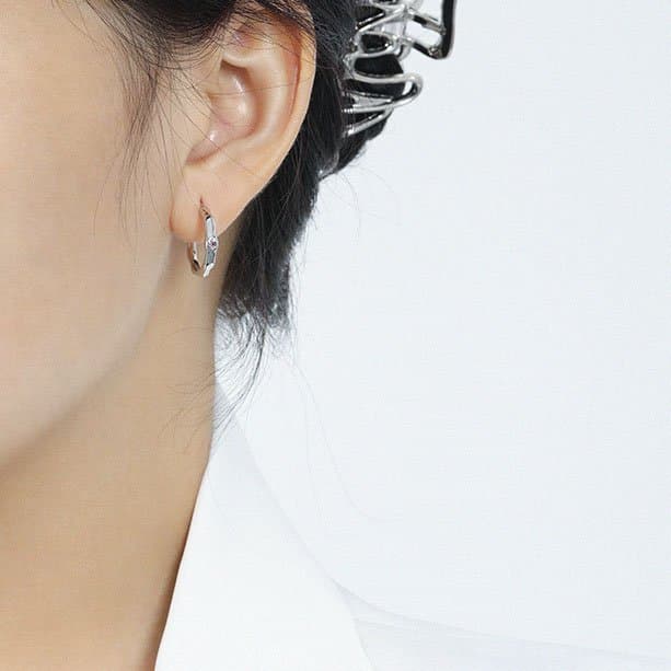 Geometric Irregular CZ Circle 925 Sterling Silver Hoop Earrings
