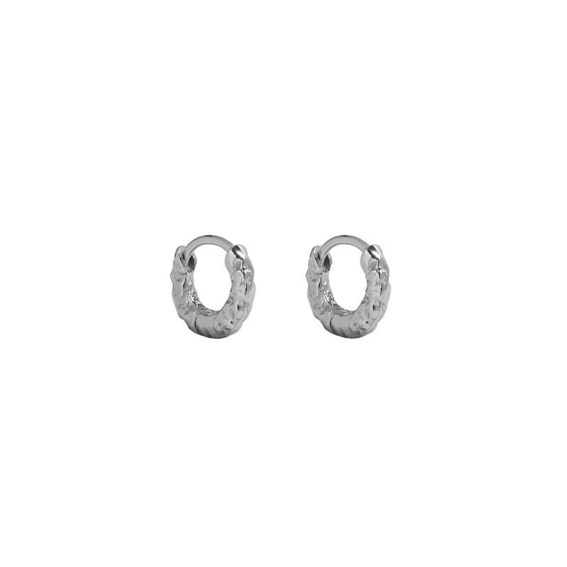 Mini Irregular Circle Geometric 925 Sterling Silver Huggie Hoop Earrings