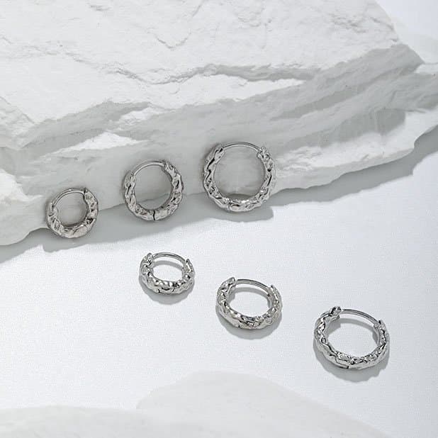 Mini Irregular Circle Geometric 925 Sterling Silver Huggie Hoop Earrings