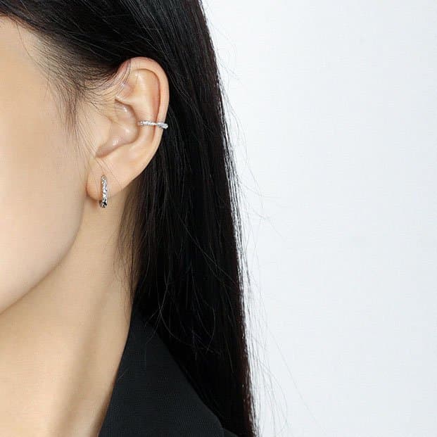 Mini Irregular Circle Geometric 925 Sterling Silver Huggie Hoop Earrings