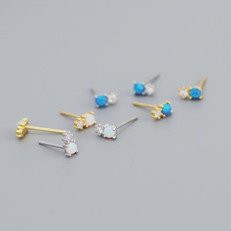Round Created Opal Snowman CZ 925 Sterling Silver Stud Earrings
