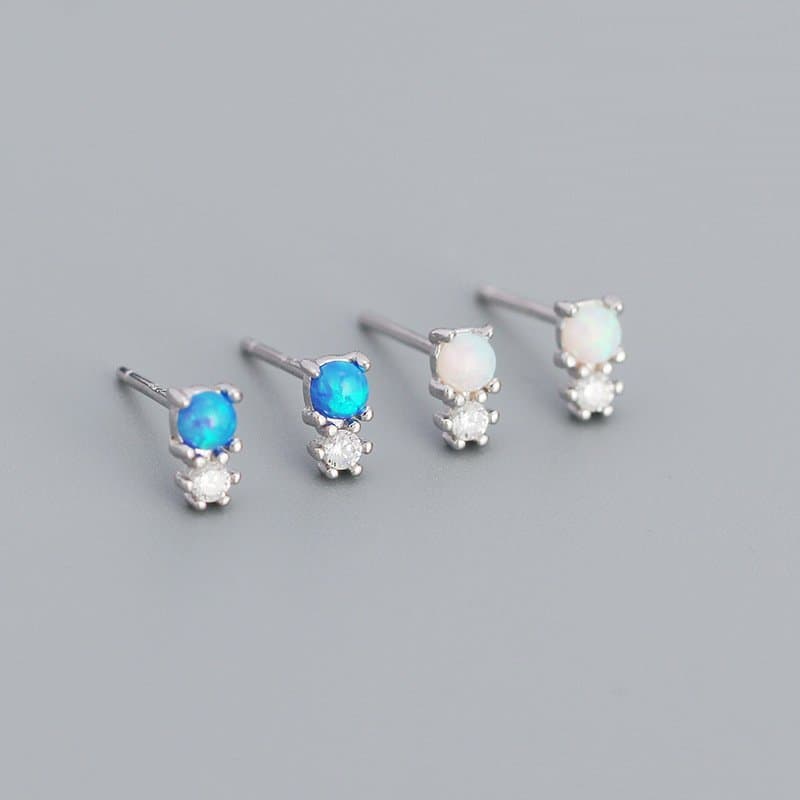 Round Created Opal Snowman CZ 925 Sterling Silver Stud Earrings