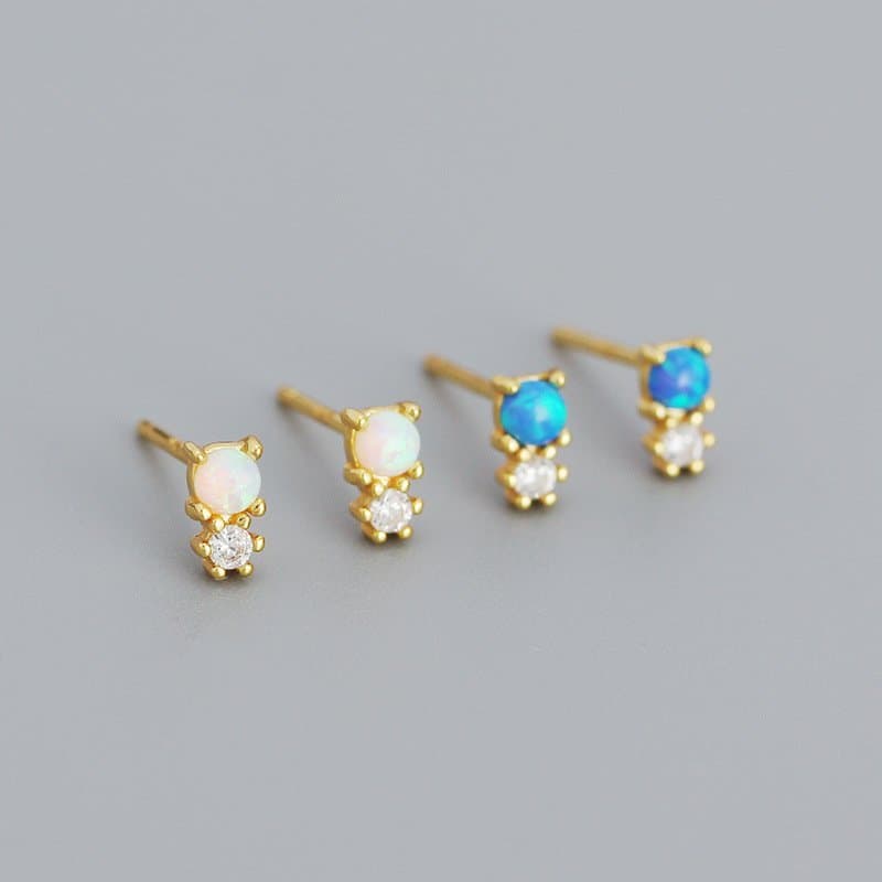 Round Created Opal Snowman CZ 925 Sterling Silver Stud Earrings