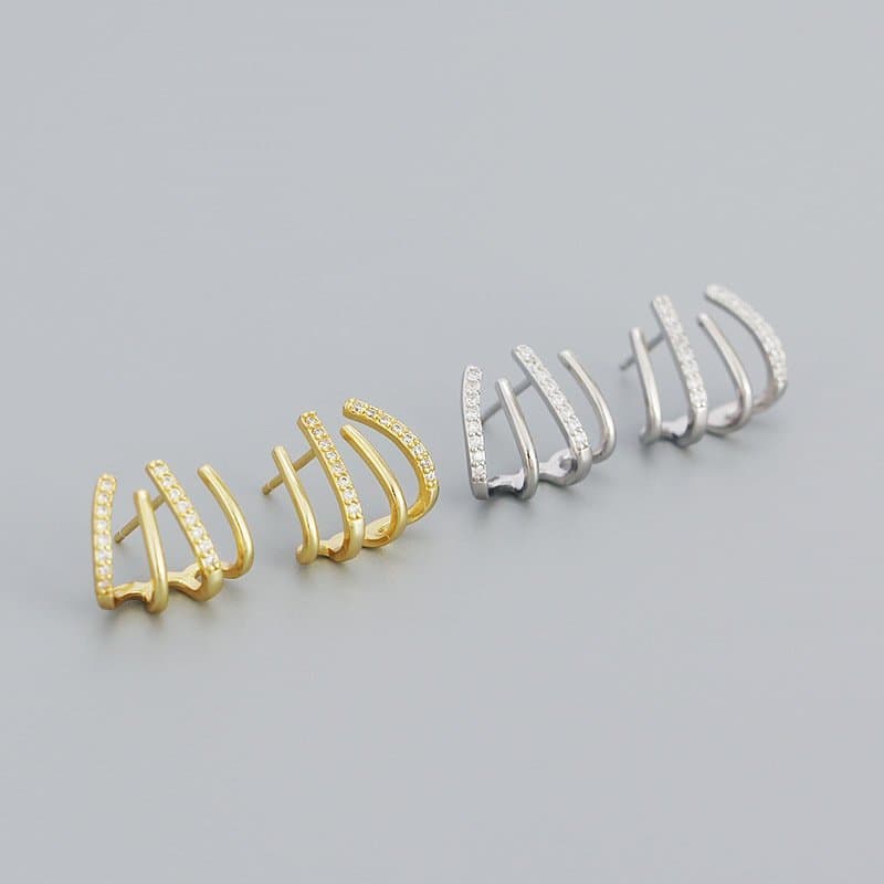 CZ Harrow Lines 925 Sterling Silver Stud Earrings