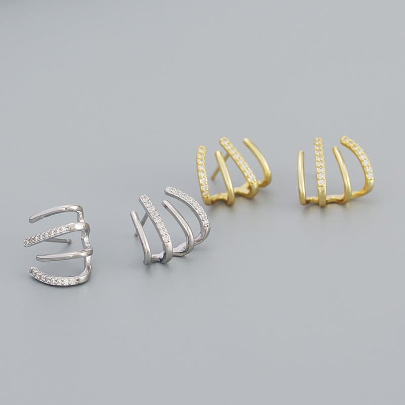 CZ Harrow Lines 925 Sterling Silver Stud Earrings