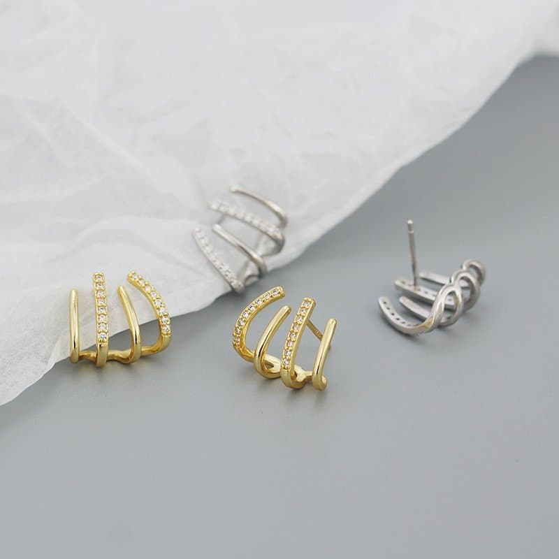 CZ Harrow Lines 925 Sterling Silver Stud Earrings