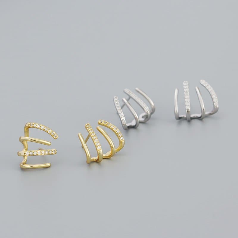 CZ Harrow Lines 925 Sterling Silver Stud Earrings