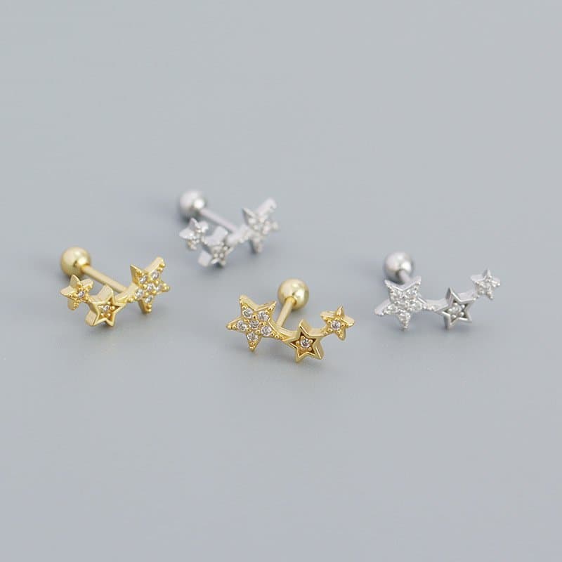 Shining CZ Stars 925 Sterling Silver Stud Earrings