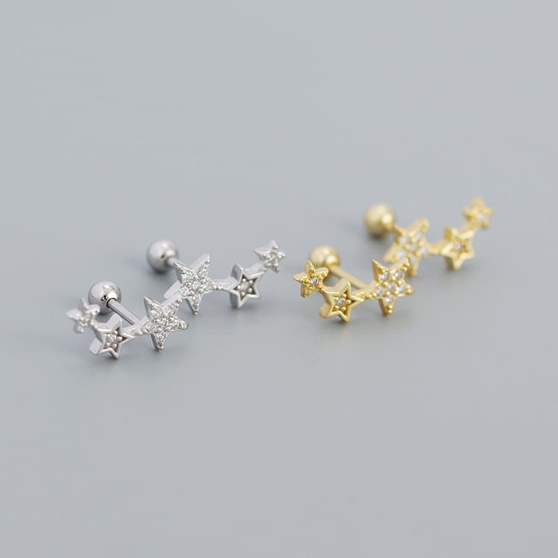 Shining CZ Stars 925 Sterling Silver Stud Earrings