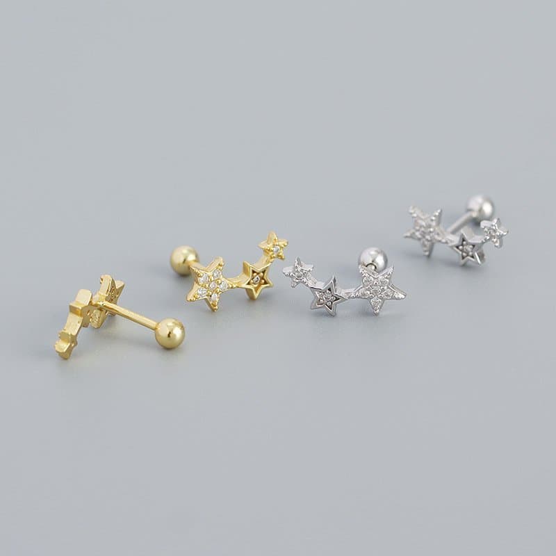 Shining CZ Stars 925 Sterling Silver Stud Earrings