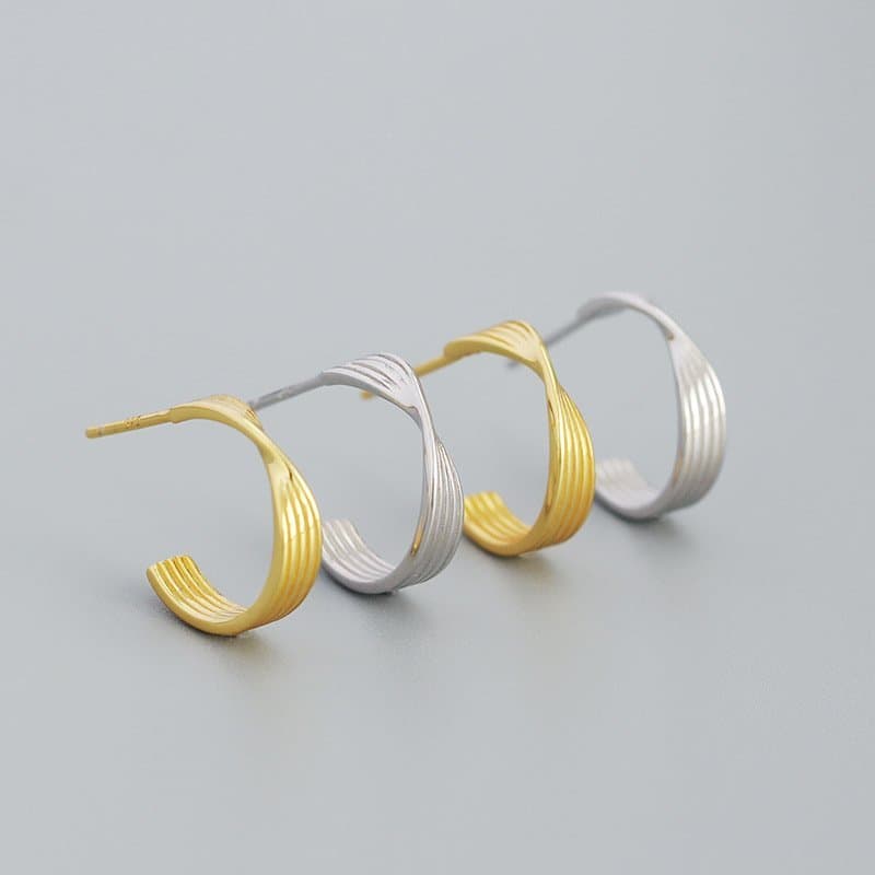 Twisted Letter C Shape 925 Sterling Silver Stud Earrings