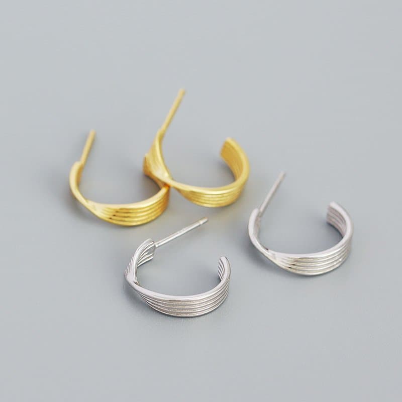 Twisted Letter C Shape 925 Sterling Silver Stud Earrings
