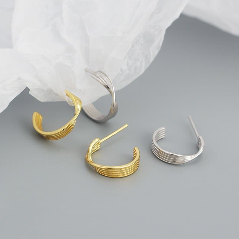 Twisted Letter C Shape 925 Sterling Silver Stud Earrings