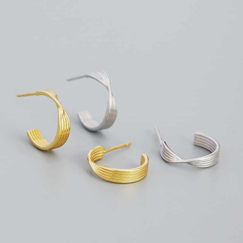 Twisted Letter C Shape 925 Sterling Silver Stud Earrings