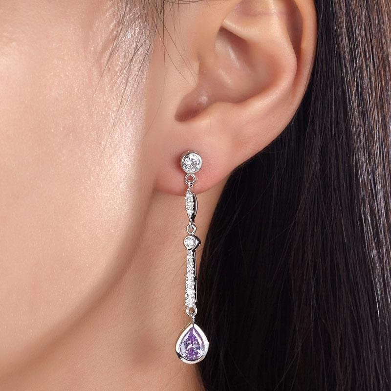 Purple Created Sapphire Dangle Earrings
