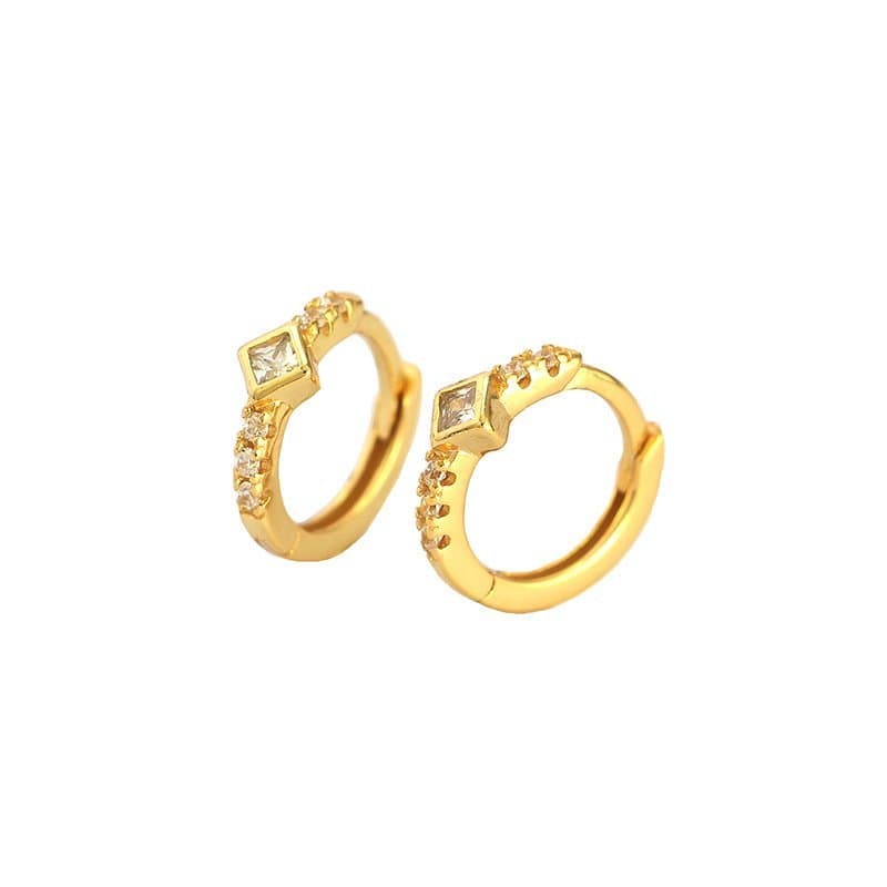 Geometric CZ Square Oval 925 Sterling Silver Huggie Hoop Earrings