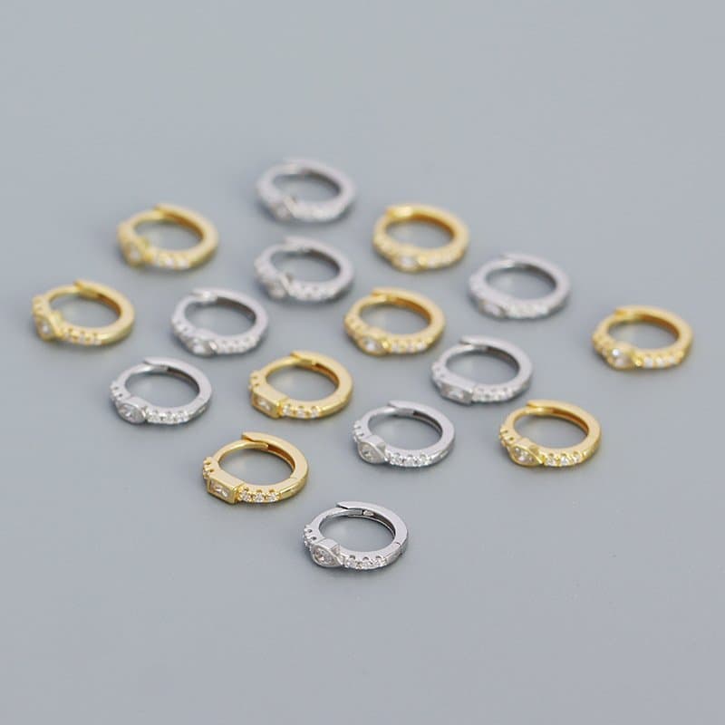 Geometric CZ Square Oval 925 Sterling Silver Huggie Hoop Earrings