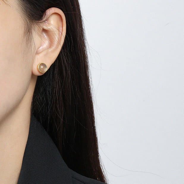 Round Natural Abradorite 925 Sterling Silver Stud Earrings