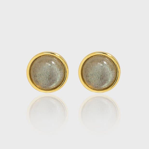 Round Natural Abradorite 925 Sterling Silver Stud Earrings