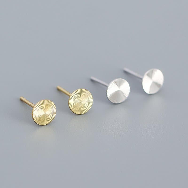 Geometric Round CNC Lathe 925 Sterling Silver Stud Earrings
