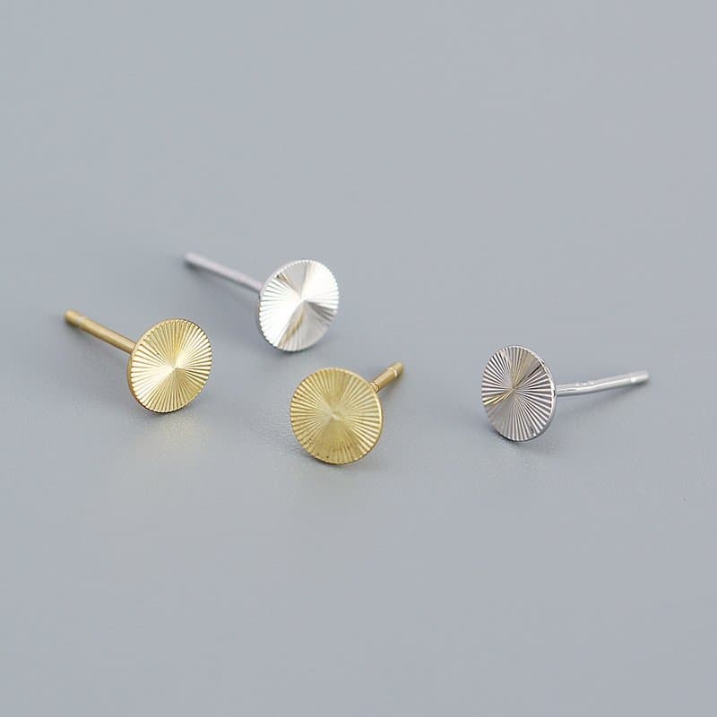 Geometric Round CNC Lathe 925 Sterling Silver Stud Earrings