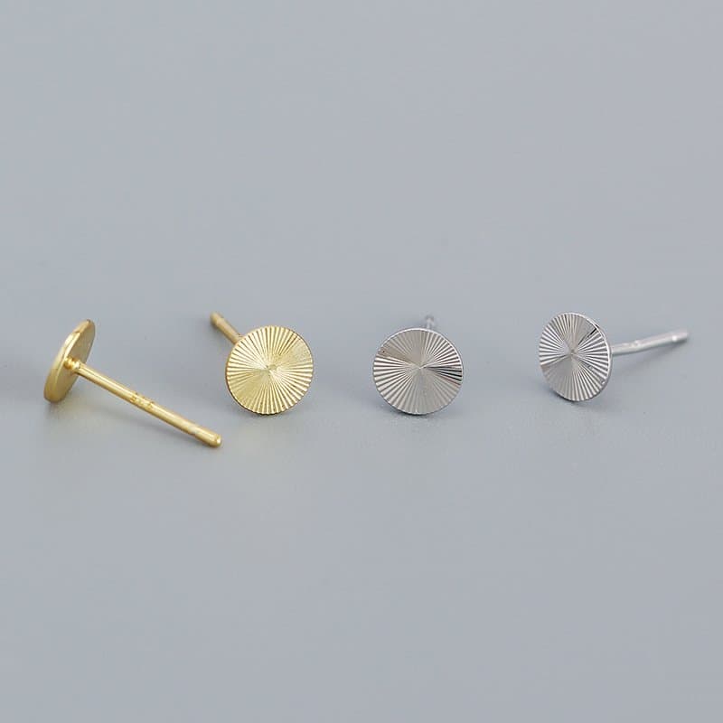 Geometric Round CNC Lathe 925 Sterling Silver Stud Earrings