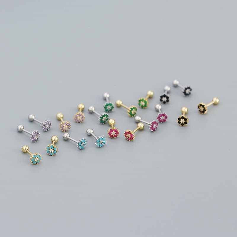 Mini Colourful CZ Flowers 925 Sterling Silver Stud Earrings