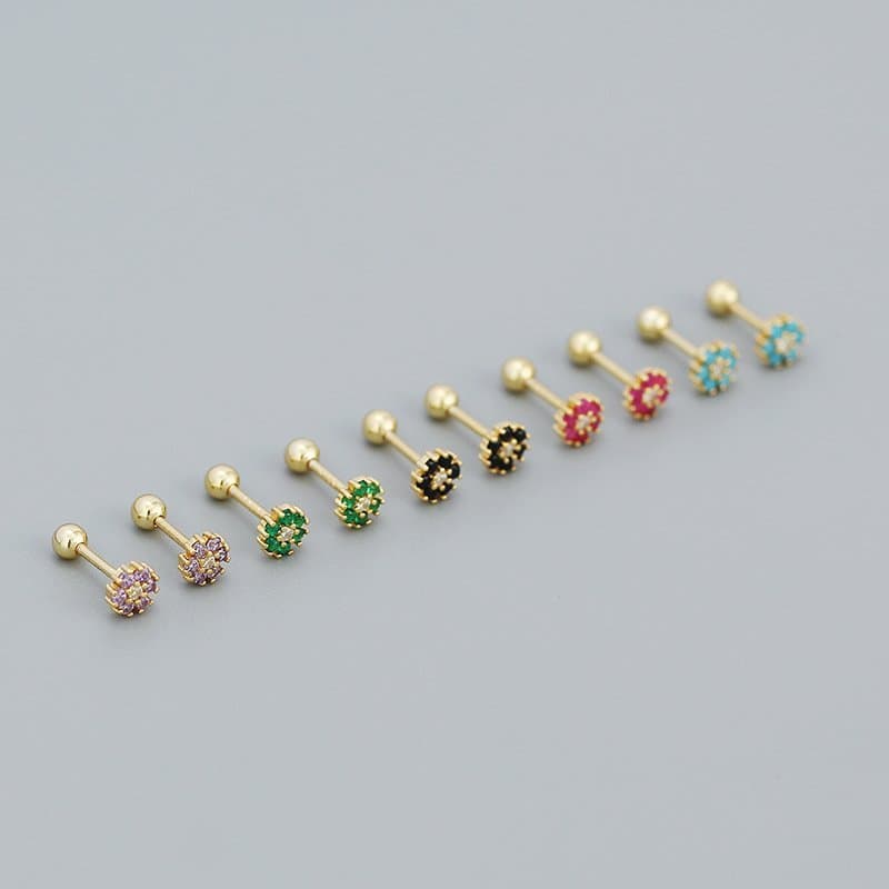 Mini Colourful CZ Flowers 925 Sterling Silver Stud Earrings