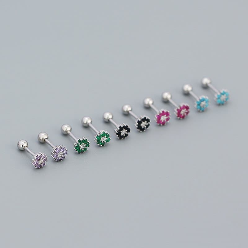 Mini Colourful CZ Flowers 925 Sterling Silver Stud Earrings