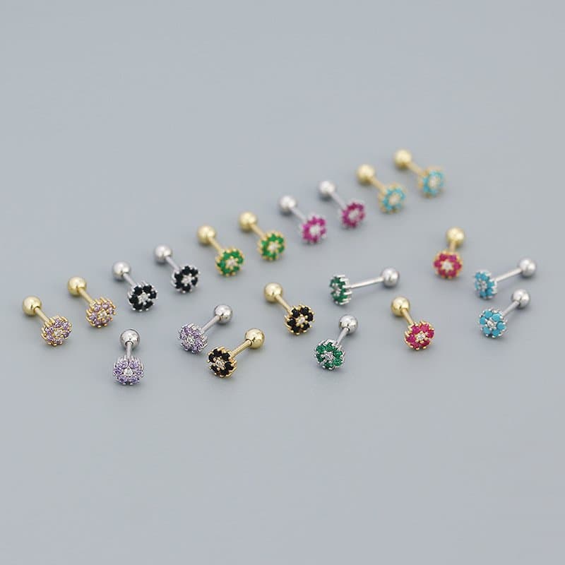 Mini Colourful CZ Flowers 925 Sterling Silver Stud Earrings