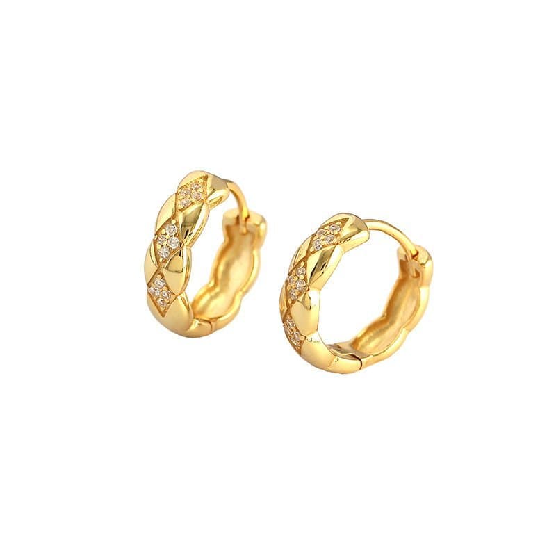 Geometric Rhombus CZ 925 Sterling Silver Huggie Hoop Earrings