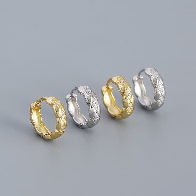 Geometric Rhombus CZ 925 Sterling Silver Huggie Hoop Earrings
