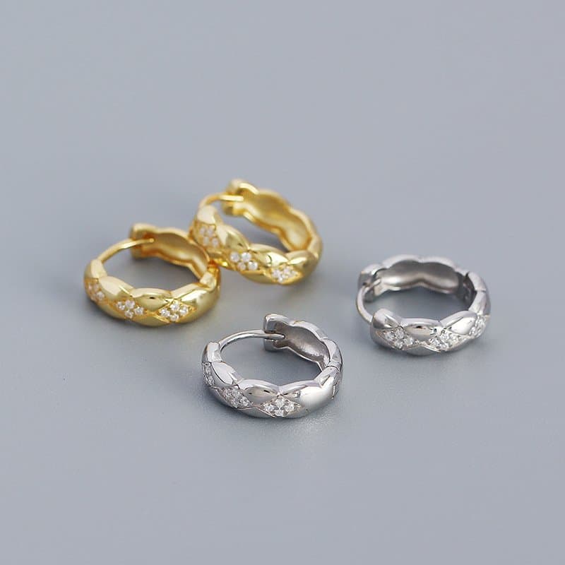 Geometric Rhombus CZ 925 Sterling Silver Huggie Hoop Earrings