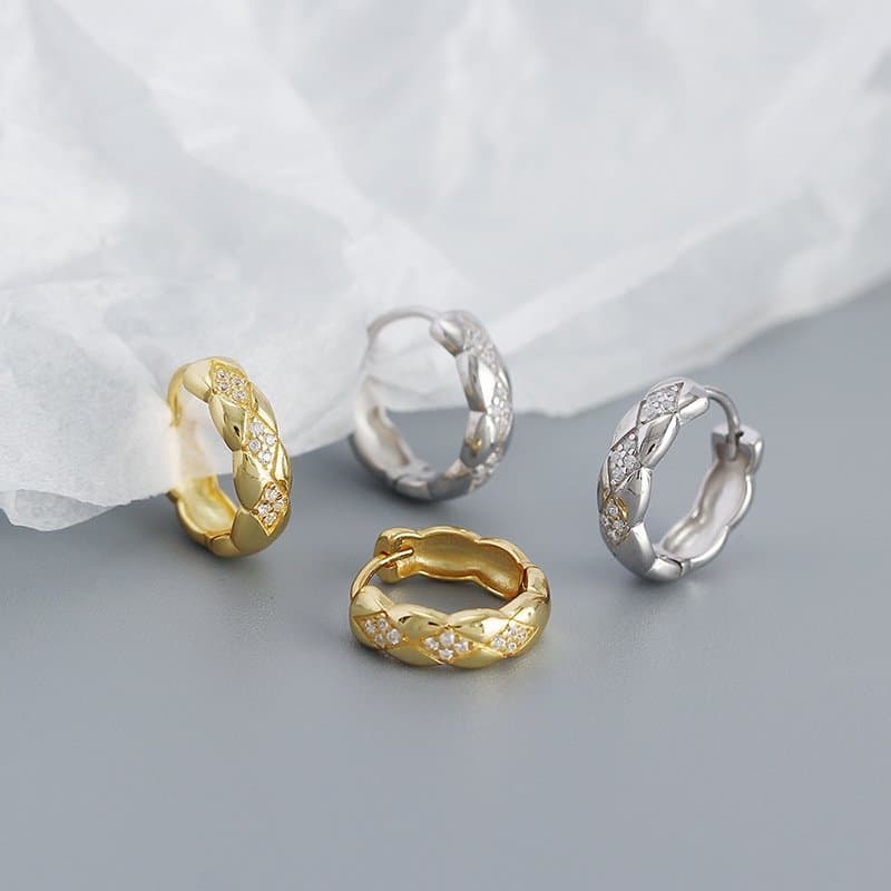 Geometric Rhombus CZ 925 Sterling Silver Huggie Hoop Earrings