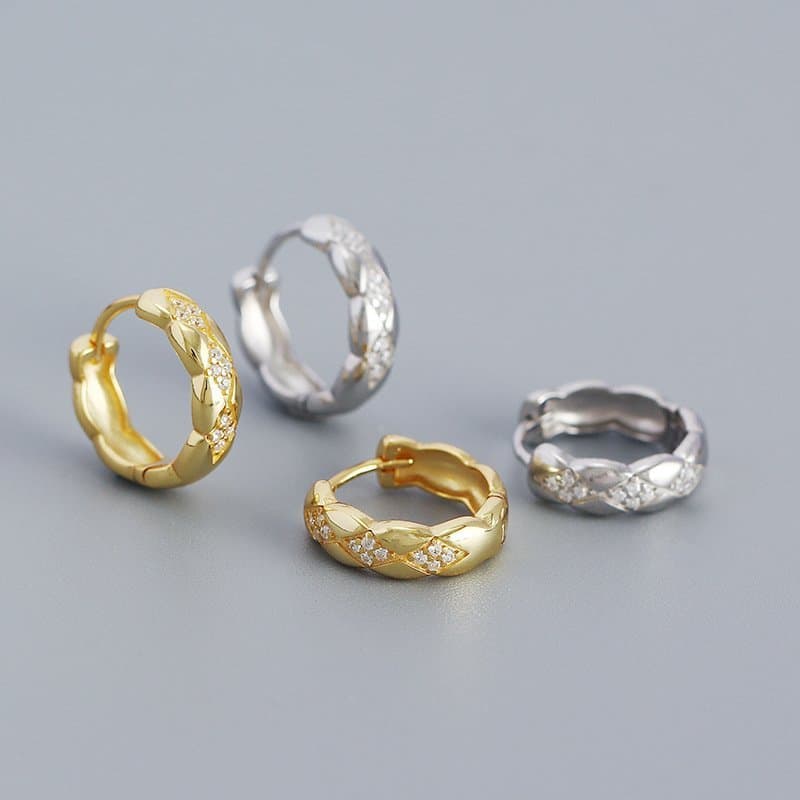 Geometric Rhombus CZ 925 Sterling Silver Huggie Hoop Earrings