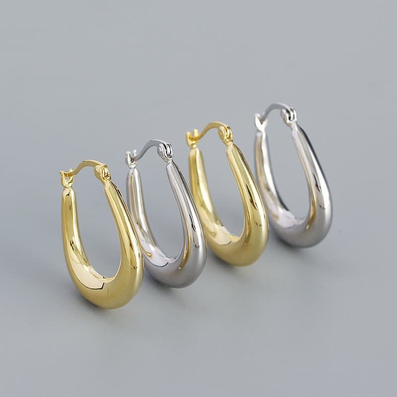 U Shape 925 Sterling Silver Hoop Earrings