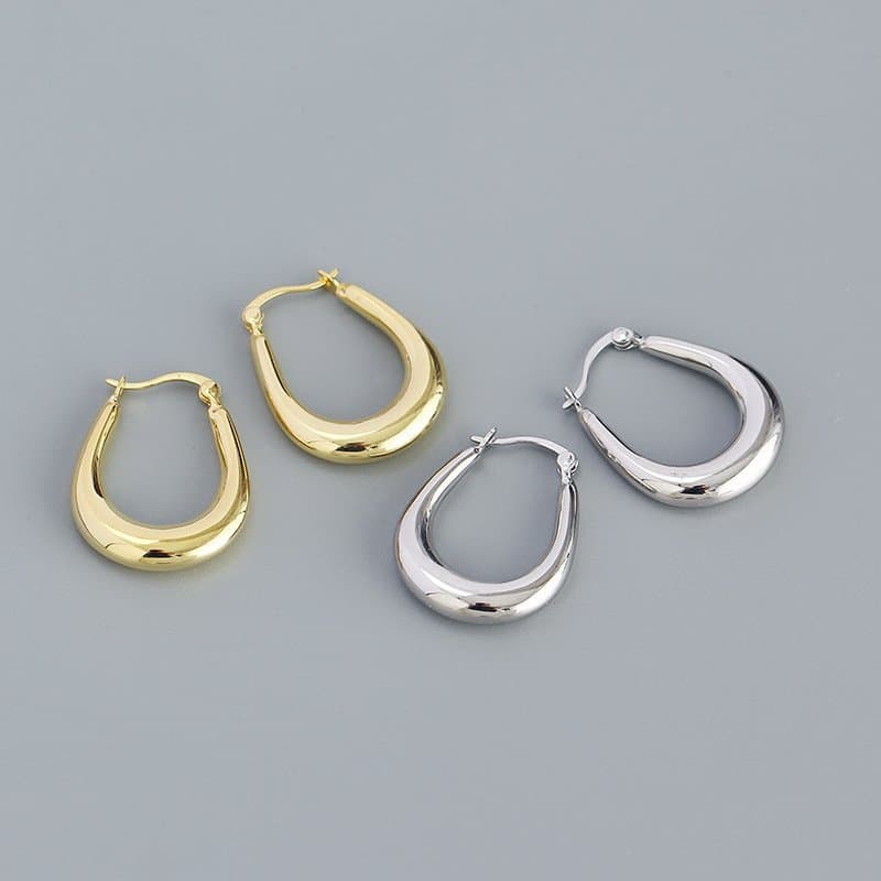 U Shape 925 Sterling Silver Hoop Earrings