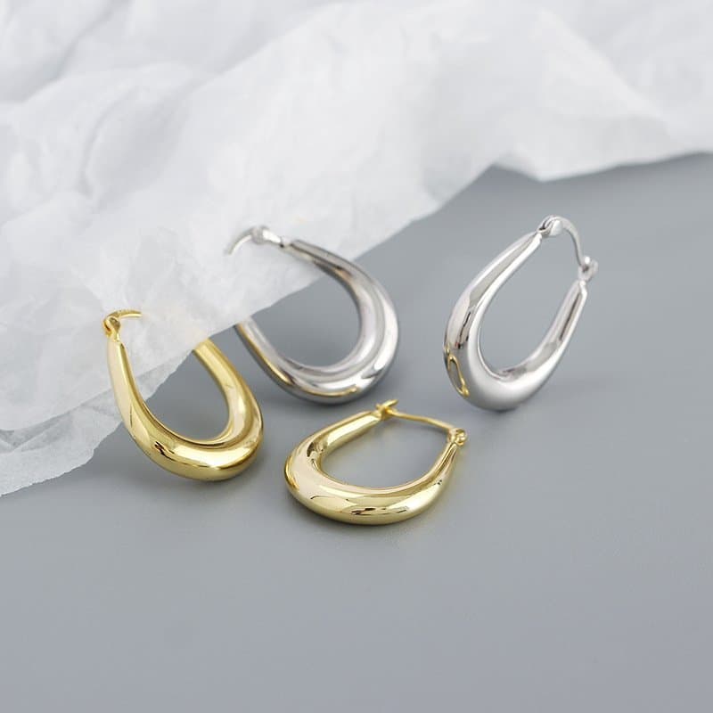 U Shape 925 Sterling Silver Hoop Earrings