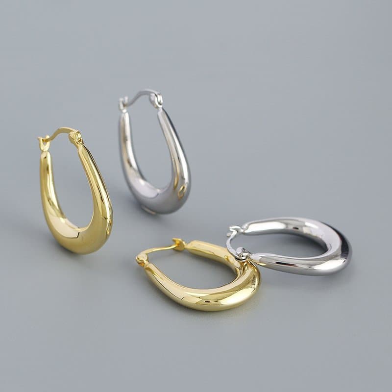 U Shape 925 Sterling Silver Hoop Earrings