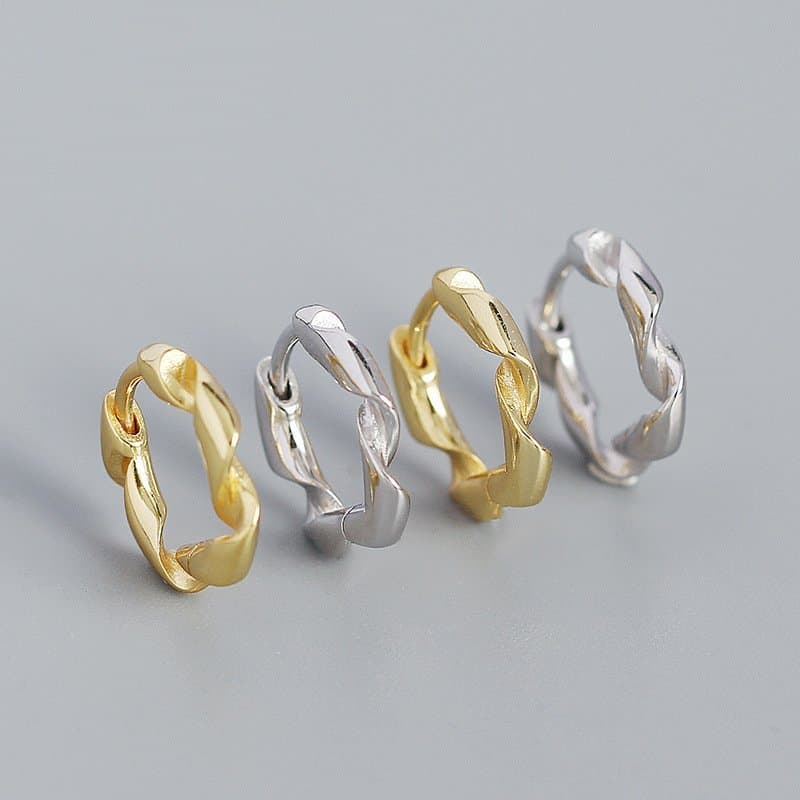 Twisted Circle 925 Sterling Silver Huggie Hoop Earrings