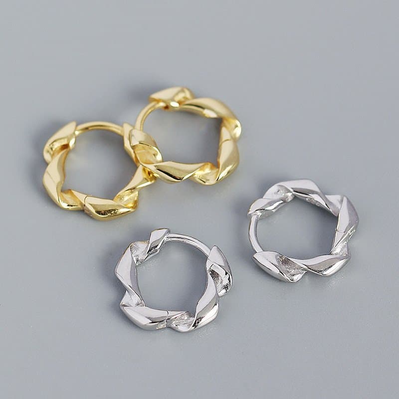 Twisted Circle 925 Sterling Silver Huggie Hoop Earrings