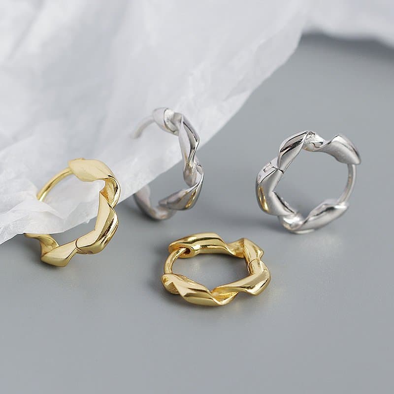 Twisted Circle 925 Sterling Silver Huggie Hoop Earrings