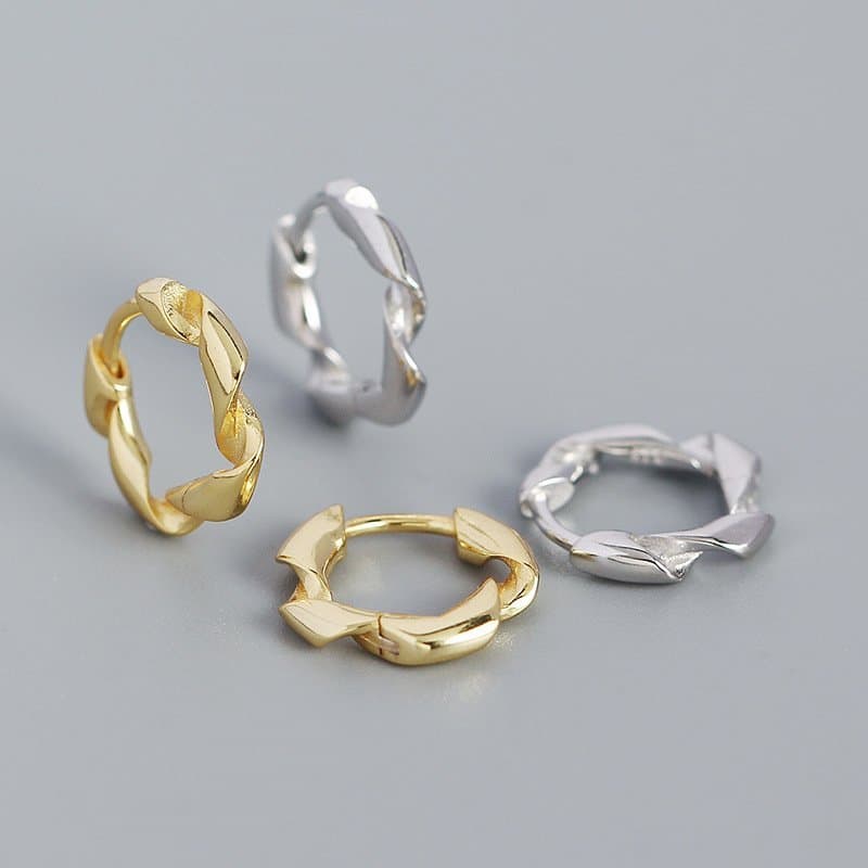 Twisted Circle 925 Sterling Silver Huggie Hoop Earrings