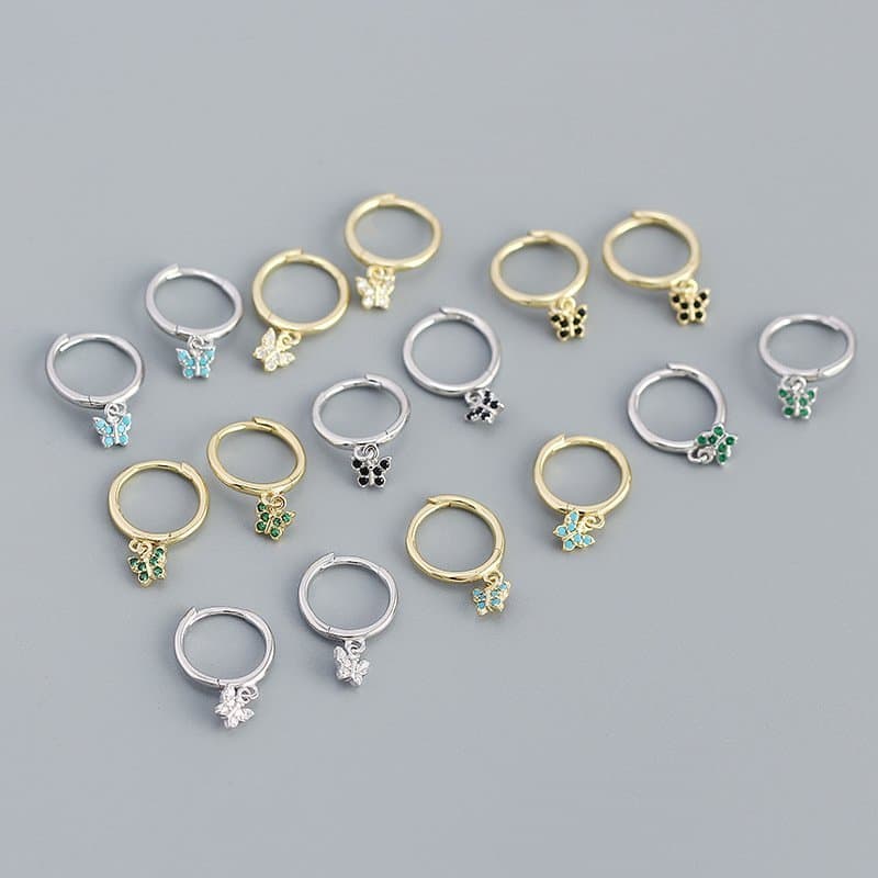 Mini CZ Flying Butterfly 925 Sterling Silver Hoop Earrings