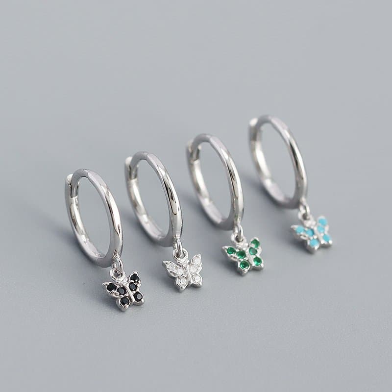 Mini CZ Flying Butterfly 925 Sterling Silver Hoop Earrings