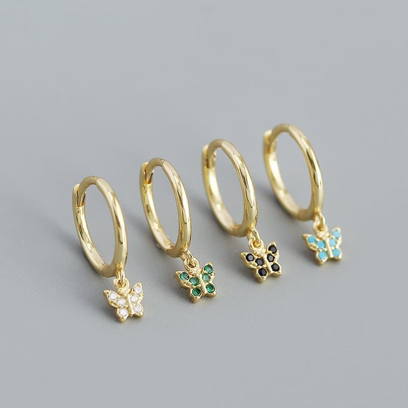 Mini CZ Flying Butterfly 925 Sterling Silver Hoop Earrings